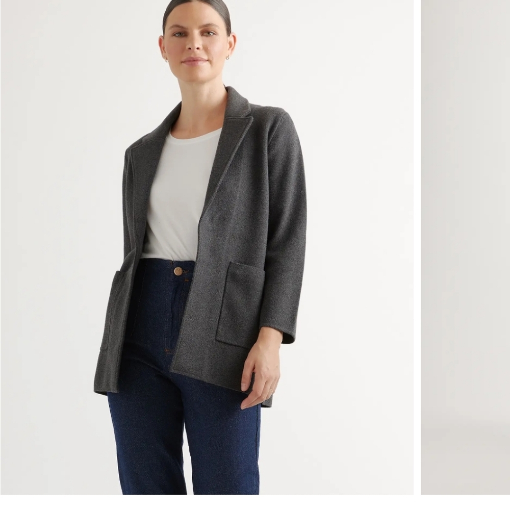 Quince Organic Cotton Knit Blazer in Gray